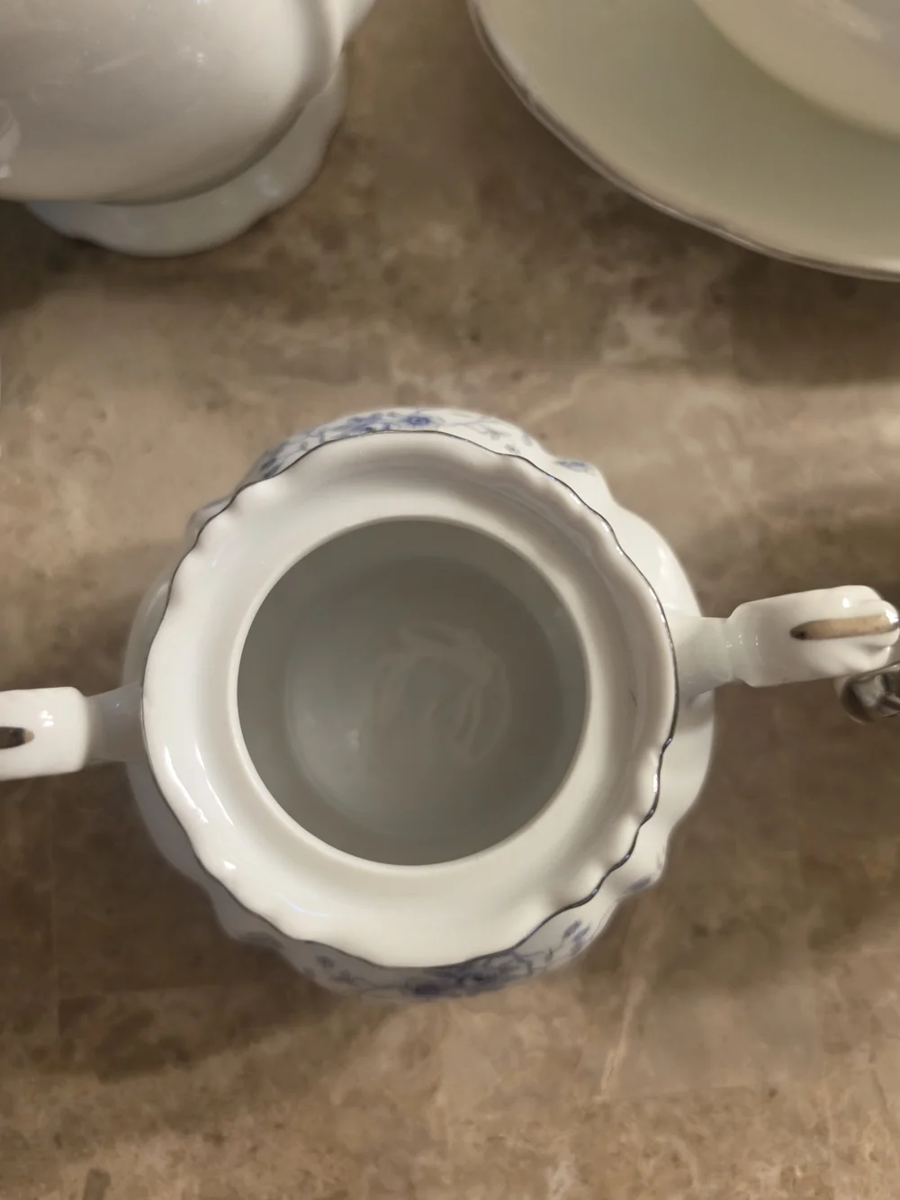 Elegant White Porcelain Tea Set with Blue Floral Accents 20 Pieces